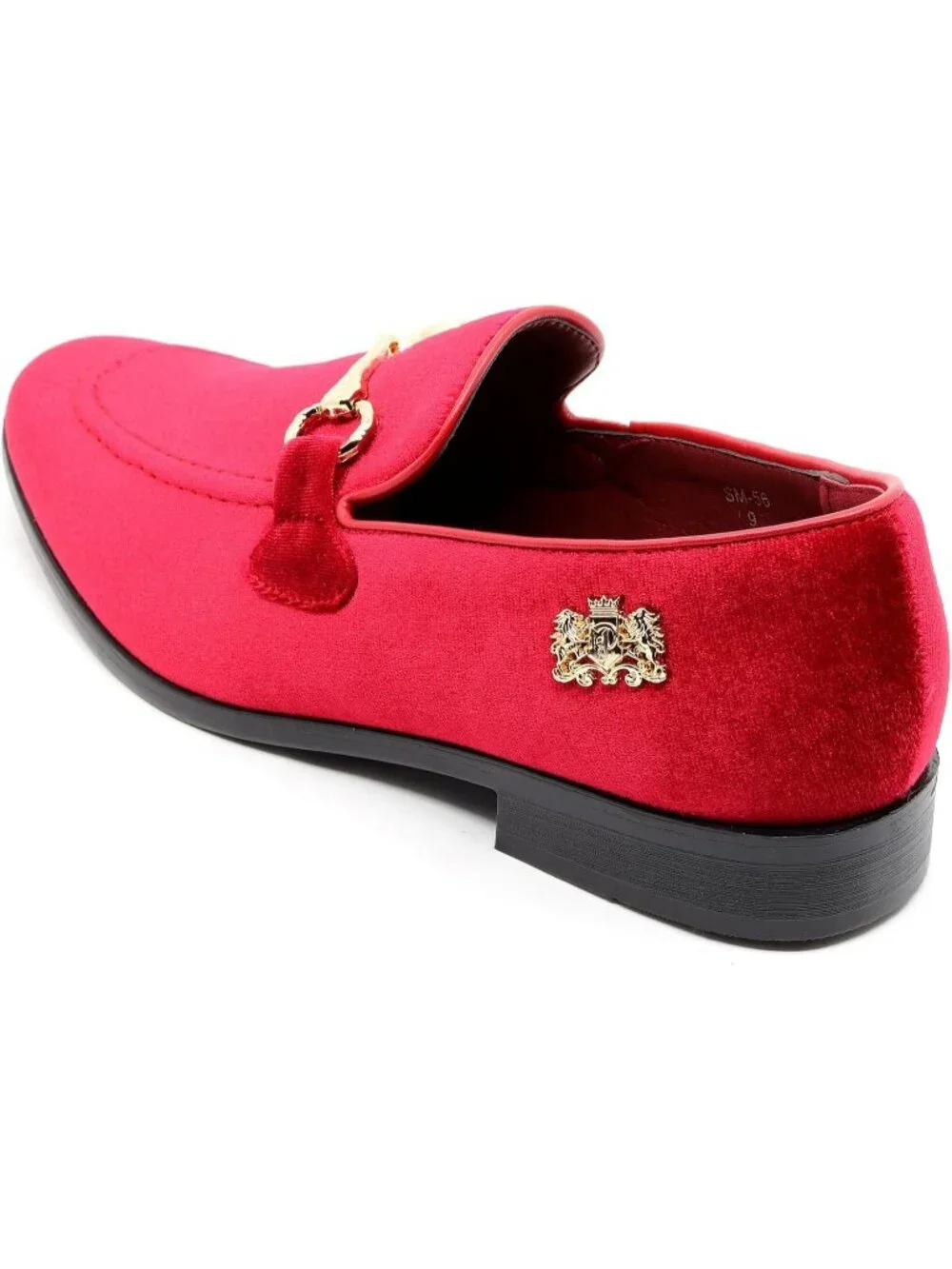 Metrocharm Men's Red Rubber Velvet Loafers Gold Buckle Slip On Classic Shoes